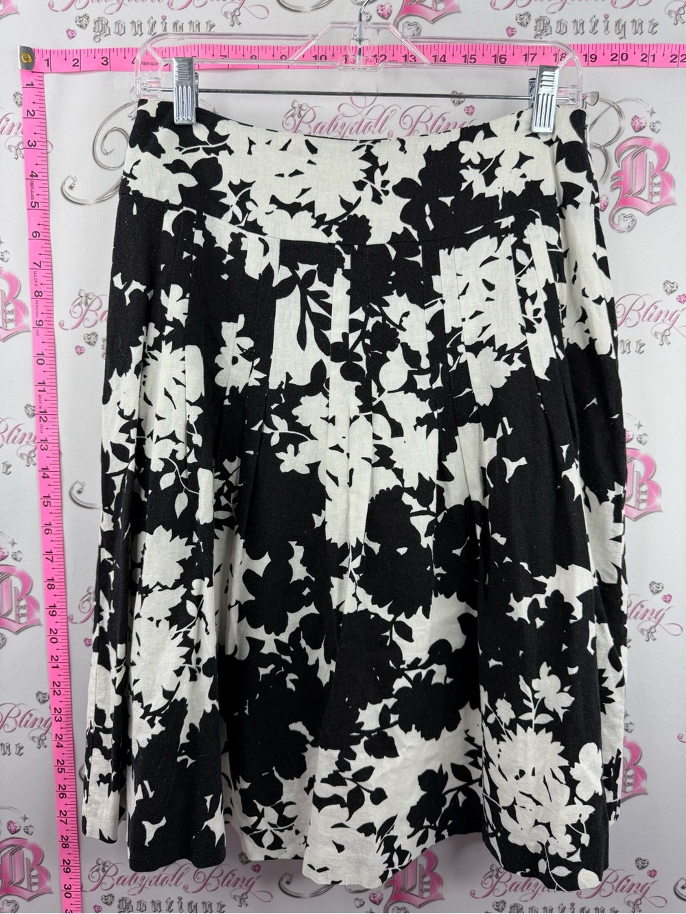 cleo skirt flowers color block Black and White Floral Midi Skirt